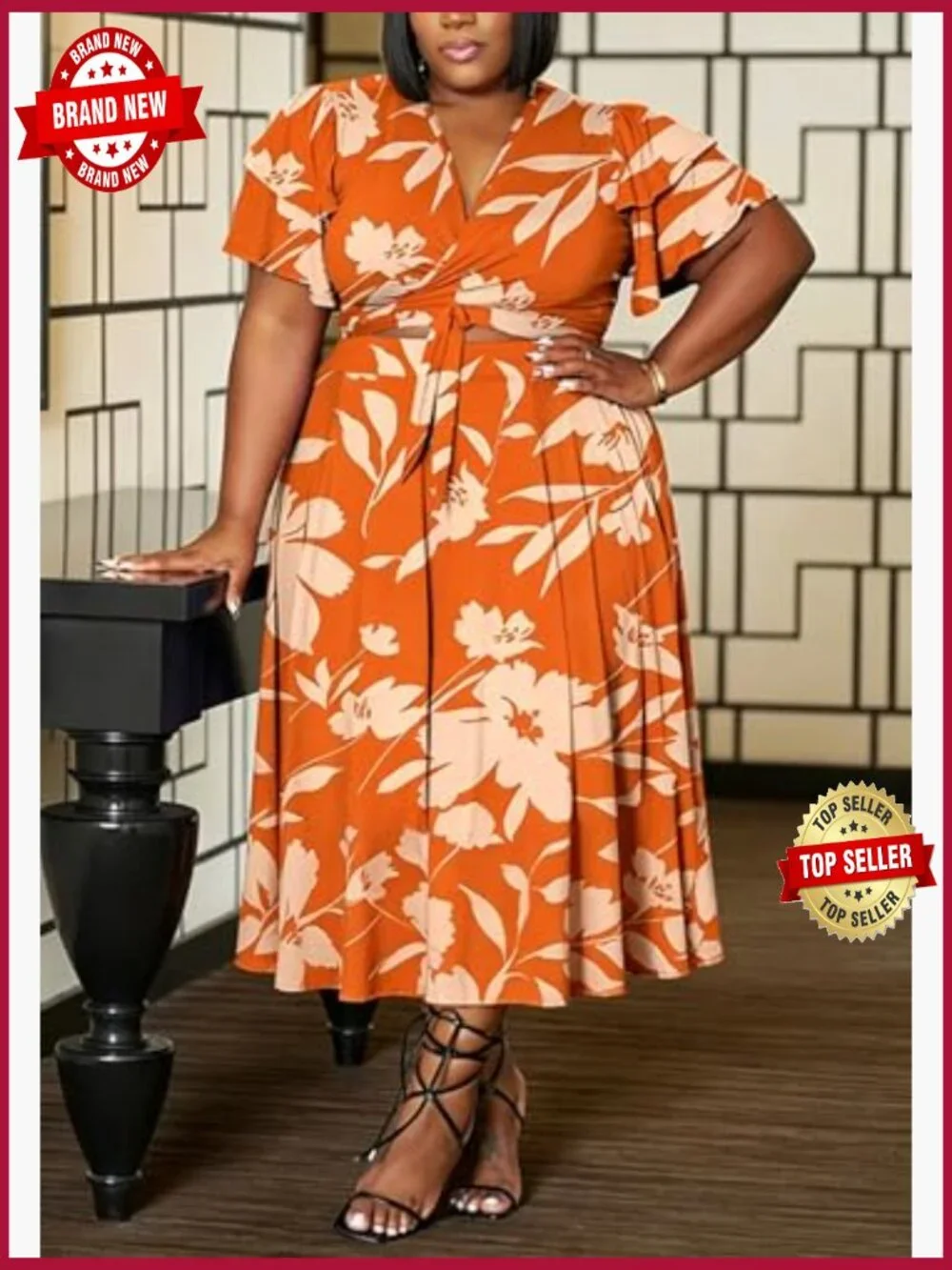 Plus Size 2 Piece Crop Top & Maxi Skirt Set Summer Flowy Matching Outfit